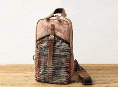 Rustic Canvas Leather Mens Sling Bags Chest Bag One Shoulder Pack for men