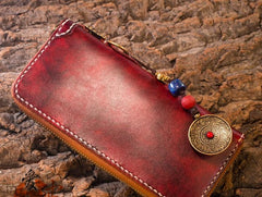 Handmade Leather Mens Chain Biker Wallet Cool Leather Wallet Long Phone Wallets for Men