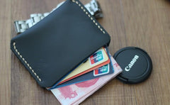 Black Leather Mens Slim Front Pocket Wallet Leather Small Wallets  for Men
