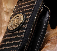 Handmade Leather Mens Chain Tibetan Biker Wallet Cool Leather Wallet Long Phone Wallets for Men