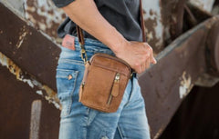 Leather Belt Pouch Belt Cases Mens Waist Bag Small Shoulder Bag for Men