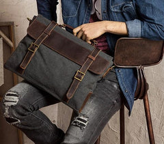 Mens Canvas Leather Cool Side Bag Messenger Bag Canvas Handbag for Men