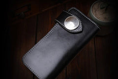Handmade Leather Mens Cool Long Black Chain Wallet Biker Trucker Wallet with Chain