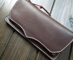 Handmade Leather Mens Long Clutch Wallet Cool Wallet Long Wallets Biker Chain Wallet for Men