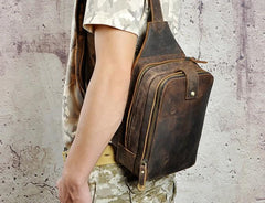 Cool Leather Mens  Sling One Shoulder Bag Sling Bag Sling Backpacks Chest Bag for men