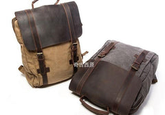 Cool Canvas Leather Mens Laptop Backpack Canvas Travel Backpack Canvas School Backpack for Men