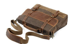 Mens Waxed Canvas Leather Side Bag Messenger Bag Canvas Courier Bag for Men