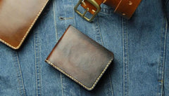 Vintage Leather Mens Bifold Small Wallet Leather Small Wallets for Men