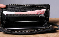 Genuine Leather Mens Cool Biker Chain Wallet Long Leather Wallet Clutch Wristlet Wallet for Men
