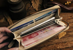 Handmade Leather Floral Floral Mens Cool Zipper Phone Travel Long Wallet Card Holder Card Slim Clutch Wallets for Men