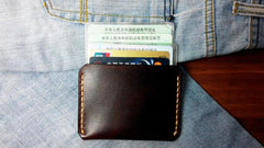 Dark Brown Leather Mens Slim Front Pocket Wallets Leather Cards Wallet for Men