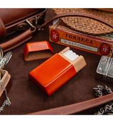 Handmade Brown Leather Mens 11pcs Cigarette Cases Leather Cigarette Box for Men