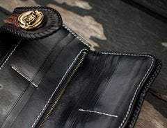 Handmade Leather Carp Mens Long Chain Biker Wallet Tooled Leather Wallets With Chain Wallets for Men