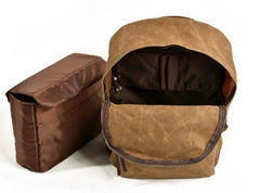 Waxed Canvas Leather Mens Camera Backpack Canvas Travel Backpack Canvas Camera Backpack for Men