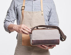 Mens Canvas Leather Gray Cool Messenger Bag Side Bag for Men