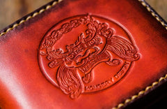 Handmade Leather Chinese Lion Tooled Mens billfold Wallets Cool Leather Wallet Small Wallet for Men