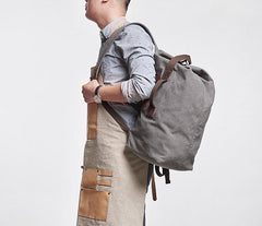 Cool Canvas Leather Mens Bucket Backpack Canvas Travel Bag Canvas Barrel Bag for Men