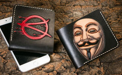 Handmade Leather V for Vendetta Tooled Mens billfold Wallet Cool Leather Wallet Slim Wallet for Men