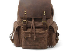 Waxed Canvas Leather Mens Hiking Backpacks Canvas Travel Backpack School Backpack for Men