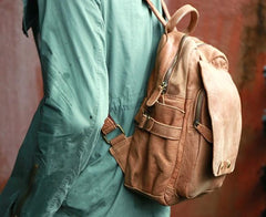 Leather Camel Mens Backpack Cool Travel Backpacks Laptop Backpack for men