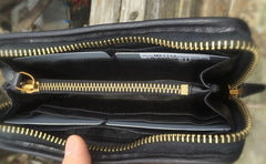Genuine Leather Mens Cool Long Leather Wallet Biker Wallet Zipper Clutch Wallet for Men