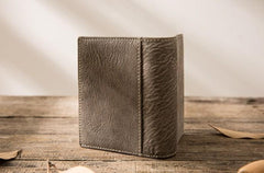 Gray Cool Leather Mens Small Wallet Bifold Vintage Slim billfold Wallet for Men