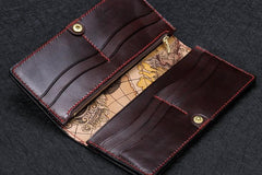Handmade Leather White Jambhala Mens Tooled Long Chain Biker Wallet Cool Leather Wallet With Chain Wallets for Men