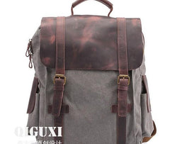 Mens Canvas Leather Backpack Canvas Hiking Backpack Canvas Travel Backpack for Men