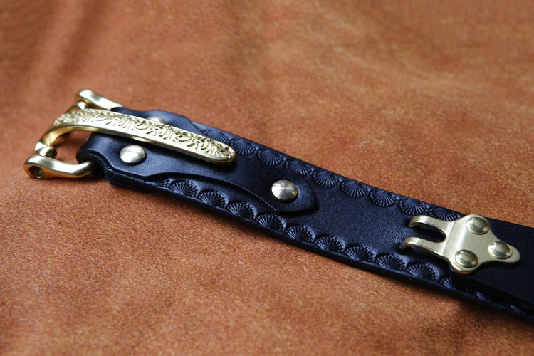 Red Brown Leather Mens Belt Colonel Littleton Brass Handmade Leather Belts for Men