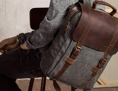 Cool Mens Canvas Leather Travel Backpack Canvas Backpack Canvas School Bag for Men