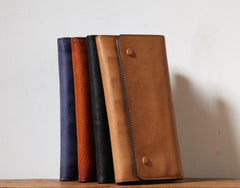 Handmade Genuine Leather Mens Cool Long Leather Wallet Phone Wallet Clutch Wallet for Men