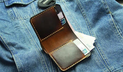 Vintage Coffee Leather Mens Slim Small Wallet Leather Bifold Wallets for Men