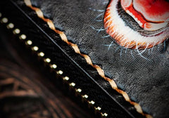 Handmade Leather Tiger Tooled Mens Short Wallet Cool Clutch Wristlet Bag Chain Wallet Biker Wallet for Men