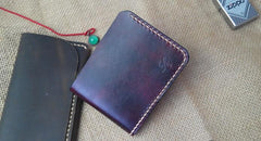 Handmade Vintage Leather Mens Slim Small Wallet Leather Bifold Wallets for Men