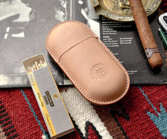 Cool Brown Leather Mens 2pcs Cigar Case Cool Custom Leather Cigar Case for Men