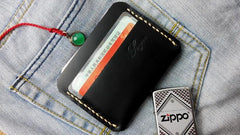 Black Leather Mens Slim Front Pocket Wallets Leather Cards Wallet for Men