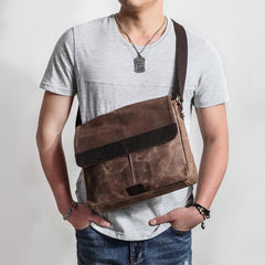 Casual Waxed Canvas Leather Brown Men's Side Bag Shoulder Bag Messenger Bag For Men