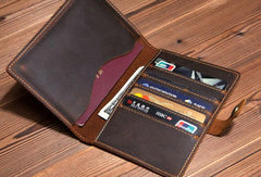 Vintage Leather Mens Passport Wallet Bifold Slim Long Wallet For Men