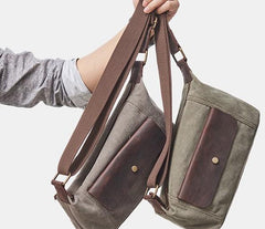Cool Canvas Leather Mens Sling Bag Chest Bag One Shoulder Pack for men