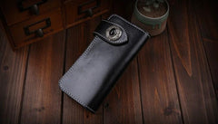 Handmade Leather Mens Cool Long Black Obsidian Chain Wallet Biker Trucker Wallet with Chain