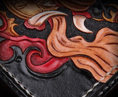 Handmade Leather Mens Clutch Wallet Tooled Cool Monster Wallet Long Zipper Wallets for Men