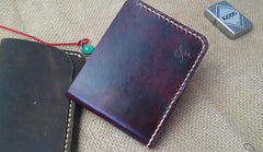 Handmade Vintage Leather Mens Slim Small Wallet Leather Bifold Wallets for Men