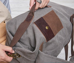 Cool Canvas Leather Mens Bucket Backpack Canvas Travel Bag Canvas Barrel Bag for Men