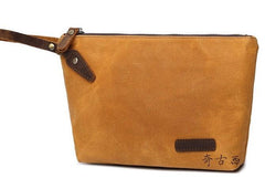 Cool Canvas Leather Mens Wristlet Bag Vintage Clutch Zipper Bag for Men