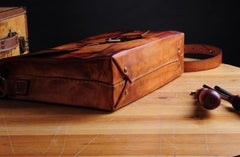 Handmade Vintage Brown Leather Mens Messenger Bag Shoulder Bag for Men