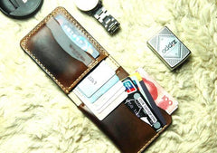 Coffee Vintage Leather Mens Slim Small Wallet Leather Bifold Wallets for Men