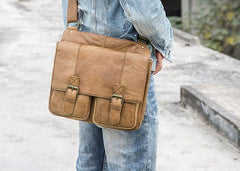 Vintage Brown Cool Leather Mens Messenger Bag Side Bag Shoulder Bags for Men
