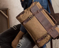 Mens Canvas Leather Cool Side Bag Messenger Bag Canvas Handbag for Men