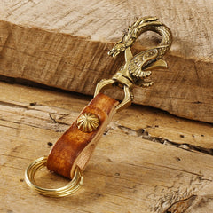 Handmade Phoenix Leather Brass Keyrings Moto KeyChain Brown Leather Keyring Moto Cross Key Holders Key Chain for Men