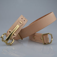 Beige Leather Mens Belts Colonel Littleton Brass Handmade Leather Belt for Men